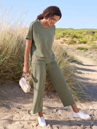 Casual Looks Sweatshirt CASUAL LOOKS, Damen, Gr. 36, khaki, 50% Baumwolle, 50% Polyester, unifarben, Rundhals, Sweatshirts Sweatshirt