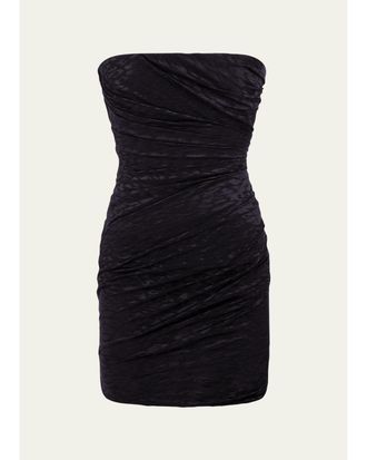 Alex Perry Strapless Tucked Leopard Mesh Mini Dress