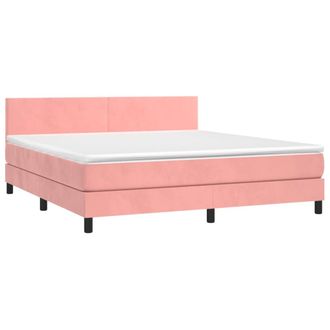 vidaXL Vidaxl - Cama Box Spring Colch&oacute;n Y Led Terciopelo Rosa 180x200 Cm
