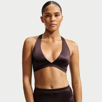 Nike Womens SKIMS Satin Shine Halter Bra in Brown | IR8691-249