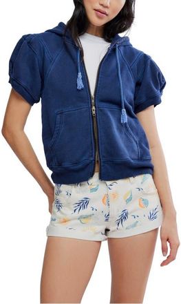Free People Summer Puff Sleeve Zip-Up Sweater in Night Shadow at Nordstrom, Size X-Large