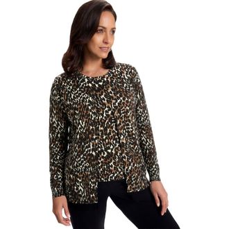 Jessica London Fine Gauge Button-Front Cardigan in Mocha Painted Cheetah at Nordstrom, Size 32
