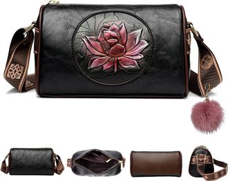 Generic Vintage Lotus Crossbody Bag, Ethnic Printed Shoulder Bag, Versatile Floral Purse with Adjustable Strap