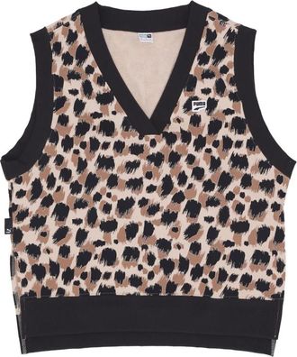 Puma Downtown All Over Print Vest - Dames - V-hals truien - Veelkleurig - S - Katoen - Truien & Vesten