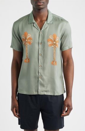 Boardies Oasis Palms Print Camp Shirt in Olive at Nordstrom, Size Xx-Large
