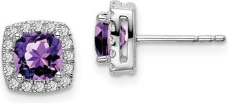 Diamond2Deal 14k White Gold Cushion Amethyst and Diamond Halo Stud Earrings