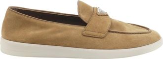Prada Loafers, male, Brown, Size: 7 US Enamel Triangle Logo-Plaque Suede Loafers