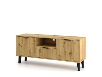 Topeshop Topeshop - Sonia - Mueble Tv Moderno Con Frente Ranurado - 2 Puertas, 1 Caj&oacute;n - Roble Artesanal