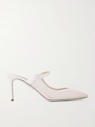 Aquazzura Mule In Tulle Con Finiture In Raso Voile 75 - Bianco