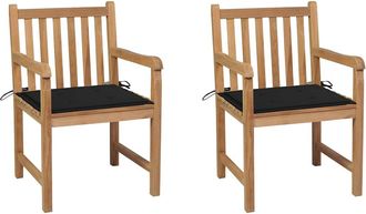 vidaXL Sillas De Jard&iacute;n 2 Uds Madera Maciza De Teca Con Cojines Negros Vidaxl