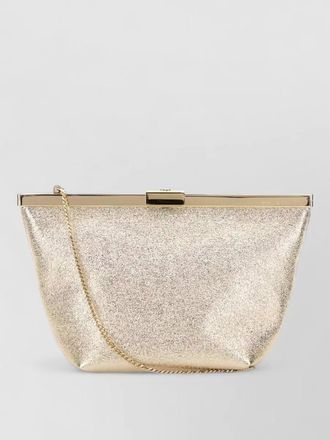 Jimmy Choo London fabric ganache clutch metallic finish chain