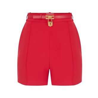 Elisabetta Franchi Shorts van lichtgewicht cr&ecirc;pestof met riem - Dames - Korte broeken - Rood - Maat: M Zijde