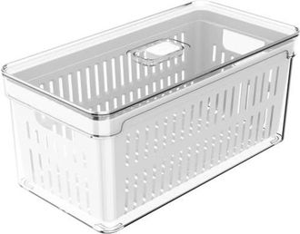 Ou Clear Stackable Fridge Organizer Bin with Drain Basket and Vented Lid, 5.3 Quart Capacity in Clear With White Drainer at Nordstrom