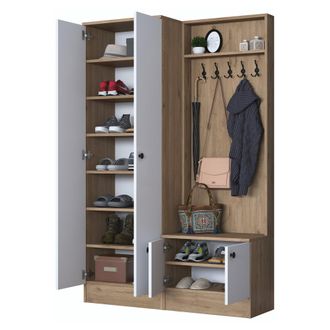 Dmora Mueble De Entrada Osilo, 9 Estantes, Perchero, 4 Puertas, 120x38x183h Cm Blanco