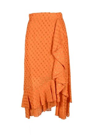 L'autre Chose Orange Midi Skirt with Asymmetrical Ruffle