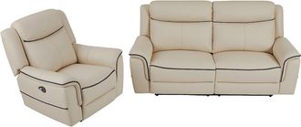 Vente-Unique Sof&aacute; 3 plazas y sill&oacute;n relax el&eacute;ctrico de cuero beige ADELIO