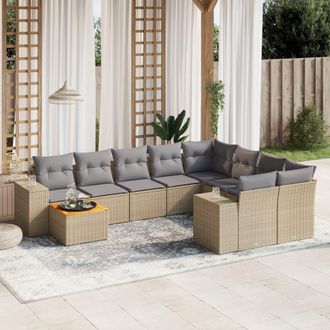 vidaXL Juego De Sof&aacute;s Jard&iacute;n Con Cojines Beige 10 Pzas Rat&aacute;n Sint&eacute;tico Vidaxl