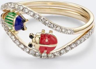 Yvonne L&eacute;on Yvonne L&eacute;on Alliance Coccinelle Scarab&eacute;e Mini 9kt gold and enamel ring with diamonds