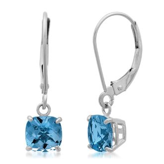 MAX + STONE Solid 10K White Gold Cushion Cut Dangle Gemstone Leverback Earrings