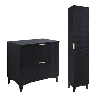 Petits Meubles Conjunto mueble bajo lavabo 80 cm paneles laminados negro