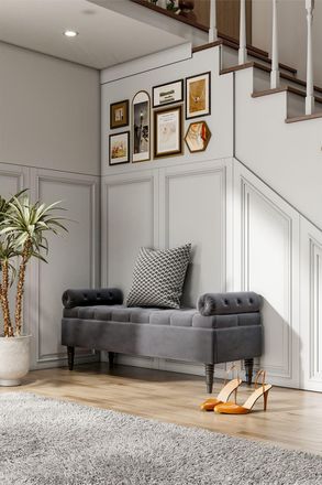 Living and Home Tufted Flip Top Storage Bench with Side Arms Grey