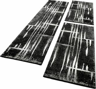 Paco Home Paco Home Juego De Alfombras Alrededor De La Cama Jaspeada En Gris Negro Y Blanco 3 Piezas 2x 70x140 1x 70x250