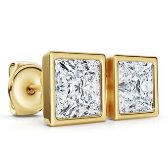 Pompeii3 Princess Cut Diamond Bezel Set Studs 14k Gold Lab Grown Size: Small