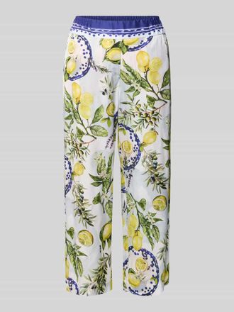 Marc Cain Straight Fit Stoffhose aus reiner Viskose mit Allover-Motiv-Print in Weiss, Gr&ouml;&szlig;e 34