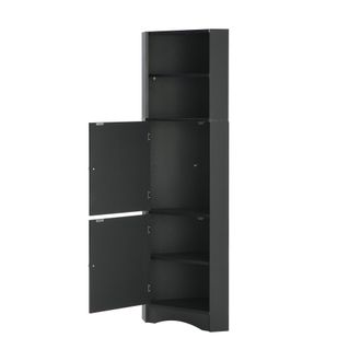 STILVORA Armario De Ba&ntilde;o Esquinero Con 1 Puerta, 2 Huecos Y Estante Ajustable, Negro, 36.5&times;36.5&times;155 Cm