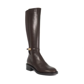Dune London Womens Ladies Tias - Branded Buckle Knee High Boots - Brown material_leather1 - Size UK 8