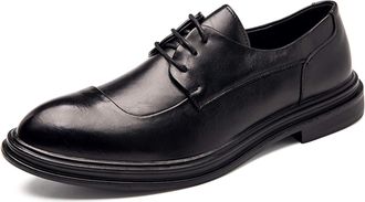 Generic Formal Dress Shoes for Men Lace Up Derby Shoes Round Burnished Toe Faux Leather Non Slip Rubber Sole Low Top Slip Resistant Block Heel Wedding(Black,8