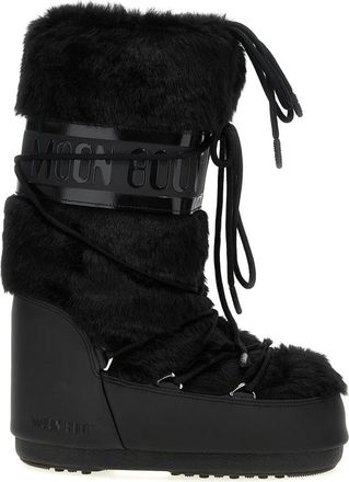 Moon Boot Schoenen, Dames, Zwart, 39 EU, Leer, Icon Faux-Fur Laarzen