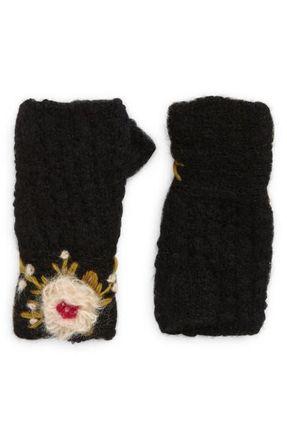 FRENCH KNOT Mae Embroidered Fingerless Mohair & Wool Gloves in Black at Nordstrom