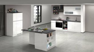 Dmora Dmora - Cocina Completa Bastien, Conjunto De Cocina Modular, Cocina Modular Con M&uacute;ltiples Elementos, 100% Made In Italy, Blanco Brillo Y Pizarra, Con 
