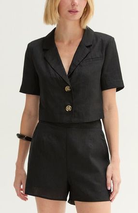 Crescent Cropped Linen Blend Blazer in Black at Nordstrom, Size X-Small