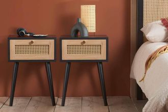 Birlea Pair of Bedside 1 Drawer Cabinet Rattan Croxley Side Table Black