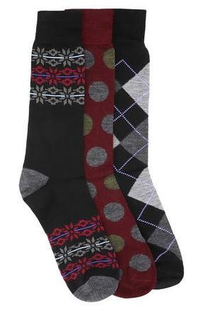 Lorenzo Uomo Big Dot Argyle Socks - Pack of 3 in Black at Nordstrom Rack