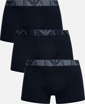 Emporio Armani Mens 3-Pack Stretch Cotton Navy Boxer Trunks - Size: 37/36/32