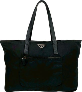 Prada Black Nylon Leather Handbag Shoulder Bag Tote Bag (Pre-Owned)