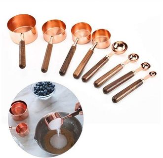OEM Este Taza Cuchara Medidoras Acero Inoxidable Mangos Madera Nogal Medir Ingredientes Secos L&iacute;quidos, Tanto Taza Cuchara Tienen Acabado Oro Rosa