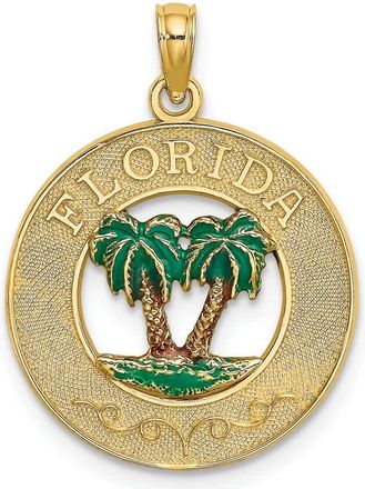 Diamond2Deal 14k Yellow Gold FLORIDA Enamel Palm Trees Circle Charm Pendant
