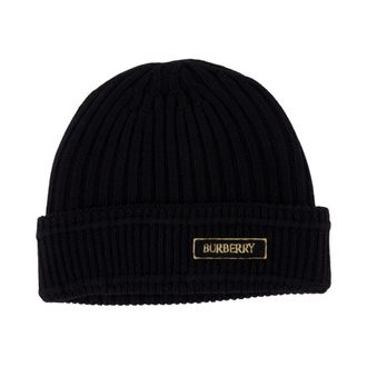 Burberry Zwarte Wollen Beanie Muts - Dames - Hoeden - Zwart - ONE Size - Wol - Accessoires