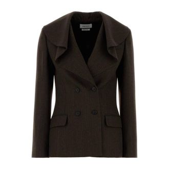 Alexander McQueen Gedrapeerde Gestreepte Wol Blazer - Dames - Jassen - Bruin - Maat: S Wol