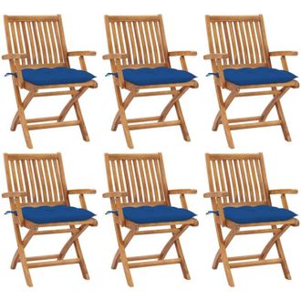 vidaXL Sillas De Jard&iacute;n Plegables 6 Uds Madera Maciza Teca Con Cojines Vidaxl