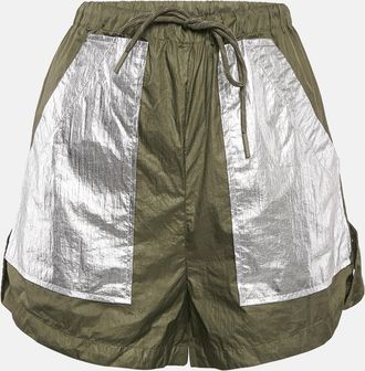 Ganni Ganni Green Nylon Silver Contrast Shorts