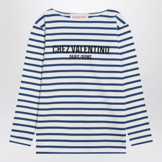 Valentino Ivory T Shirt With Blue Stripes Chez Valentino