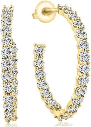 Pompeii3 2 1/4Ct Diamond Inside Outside Hoops 10k White or Yellow Gold Earrings 1 Tall