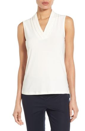 Anne Klein Triple Pleat V-Neck Top in White at Nordstrom, Size X-Small P
