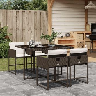vidaXL Set Comedor De Jard&iacute;n 5 Piezas Y Cojines Rat&aacute;n Sint&eacute;tico Marr&oacute;n Vidaxl