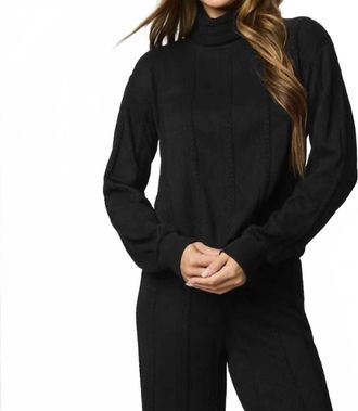 Splendid Cable Lounge Turtleneck Top In Black